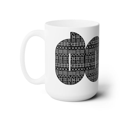 Stylish White Ceramic 'DOPE' Mug 15oz Black Mudcloth