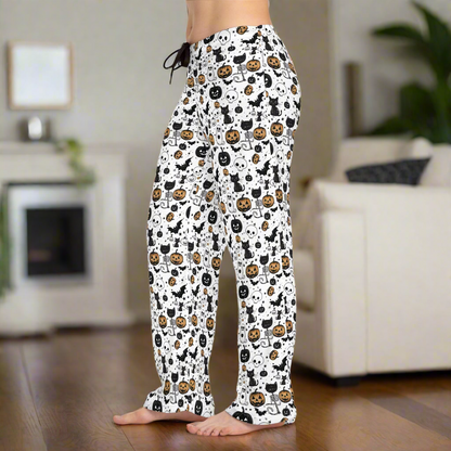 Halloween Women's Pajama Pants Spooky Ghosts and Bats Design