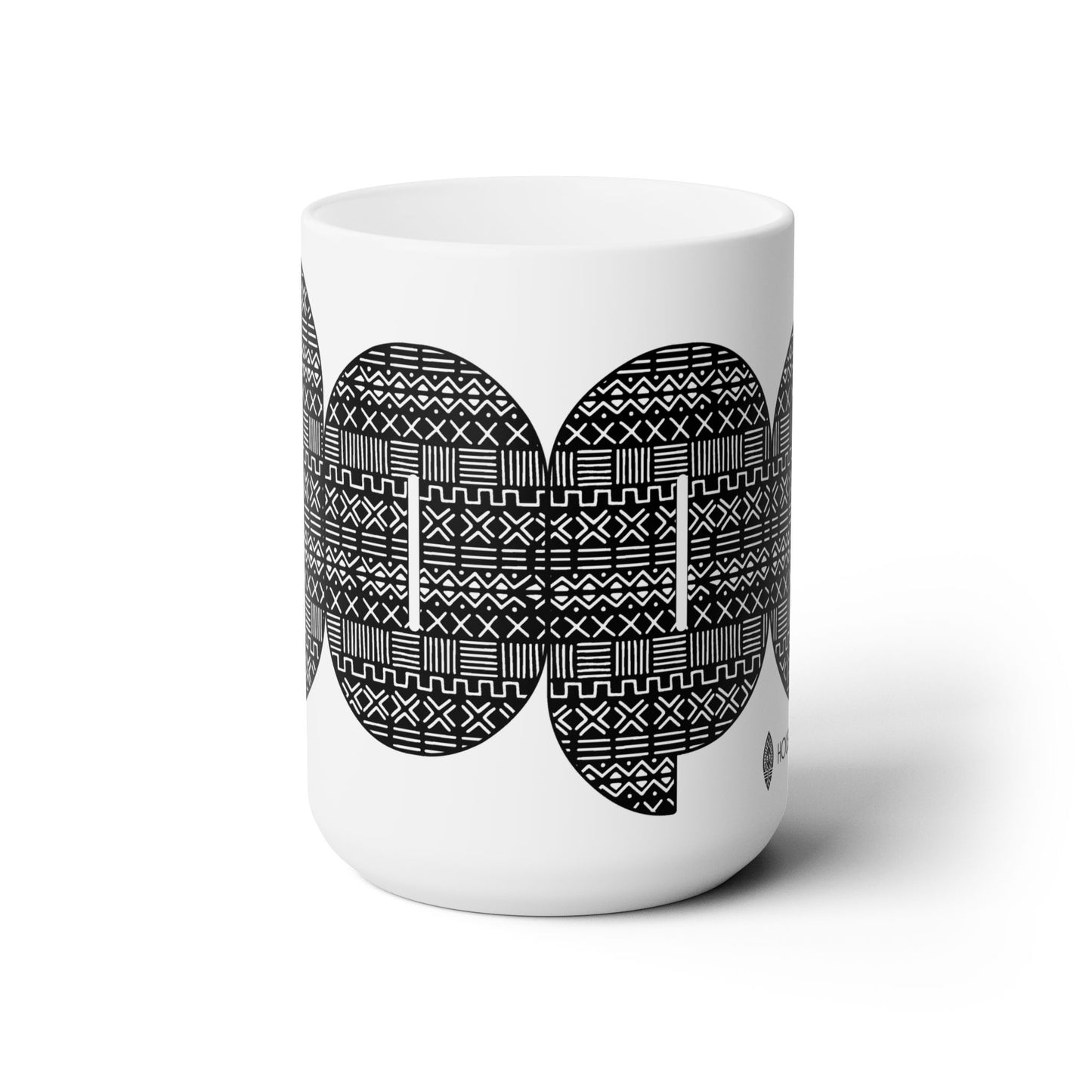 Stylish White Ceramic 'DOPE' Mug 15oz Black Mudcloth