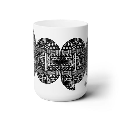 Stylish White Ceramic 'DOPE' Mug 15oz Black Mudcloth