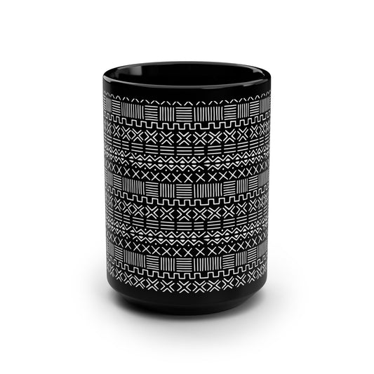 Geometric Malian Mud Cloth 15oz Black Mug #1