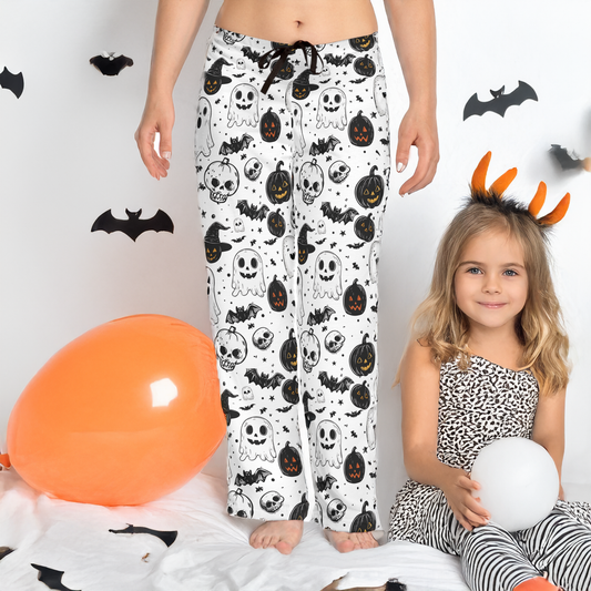 Halloween Unisex Pajama Pants with Spooky Pumpkins, Ghosts & Skulls