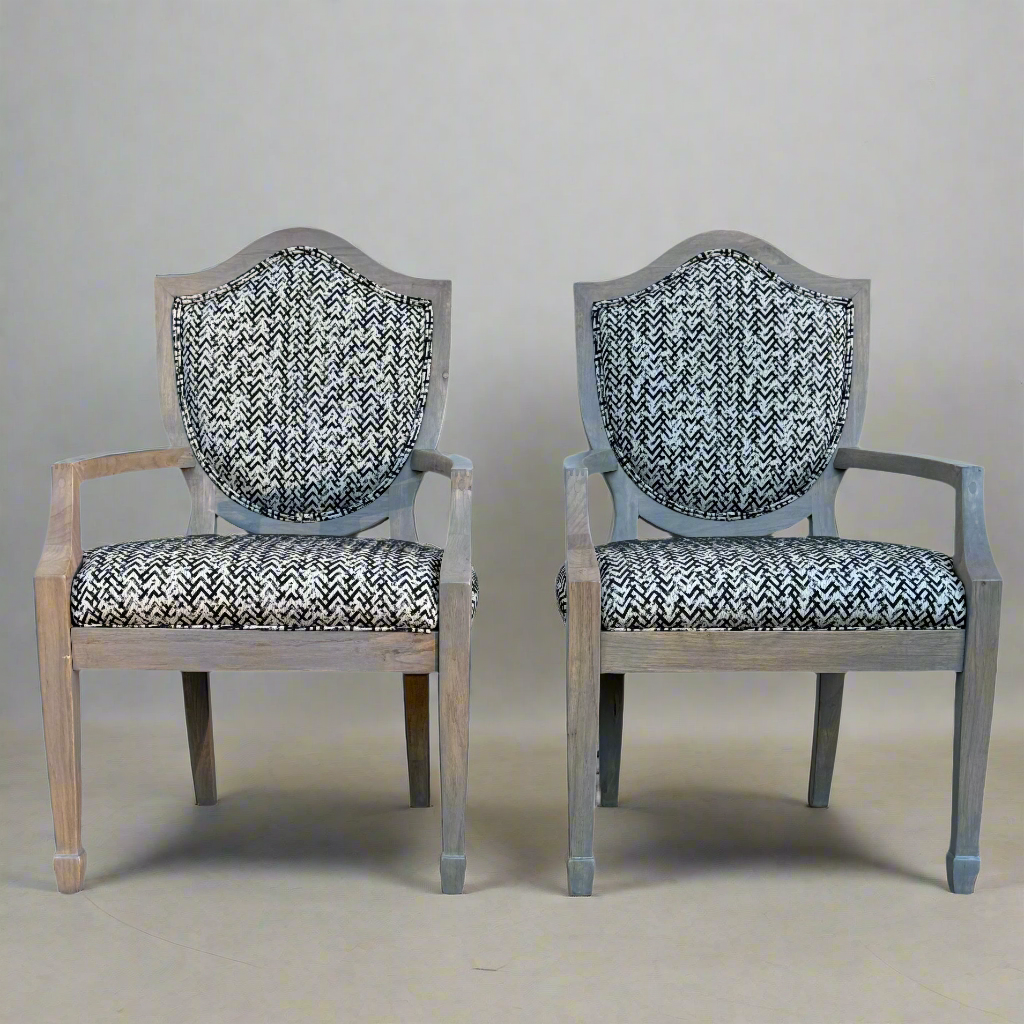 Jacquard Luxe: Weathered Shield-Back Chairs