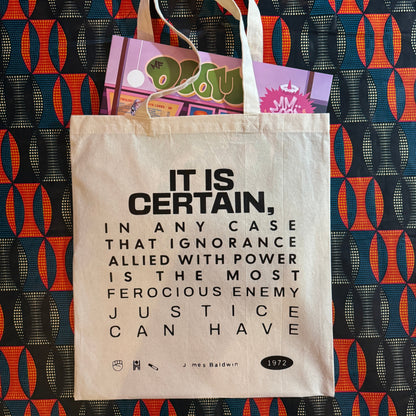 James Baldwin 'Ferocious Enemy' Canvas Statement Tote