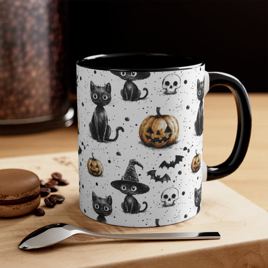 Halloween Mug - Spooky Pumpkin and Cats Design