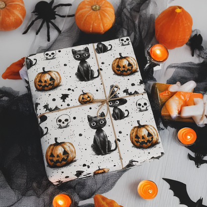 Halloween Wrapping Papers - Spooky Pumpkins and Cats Design