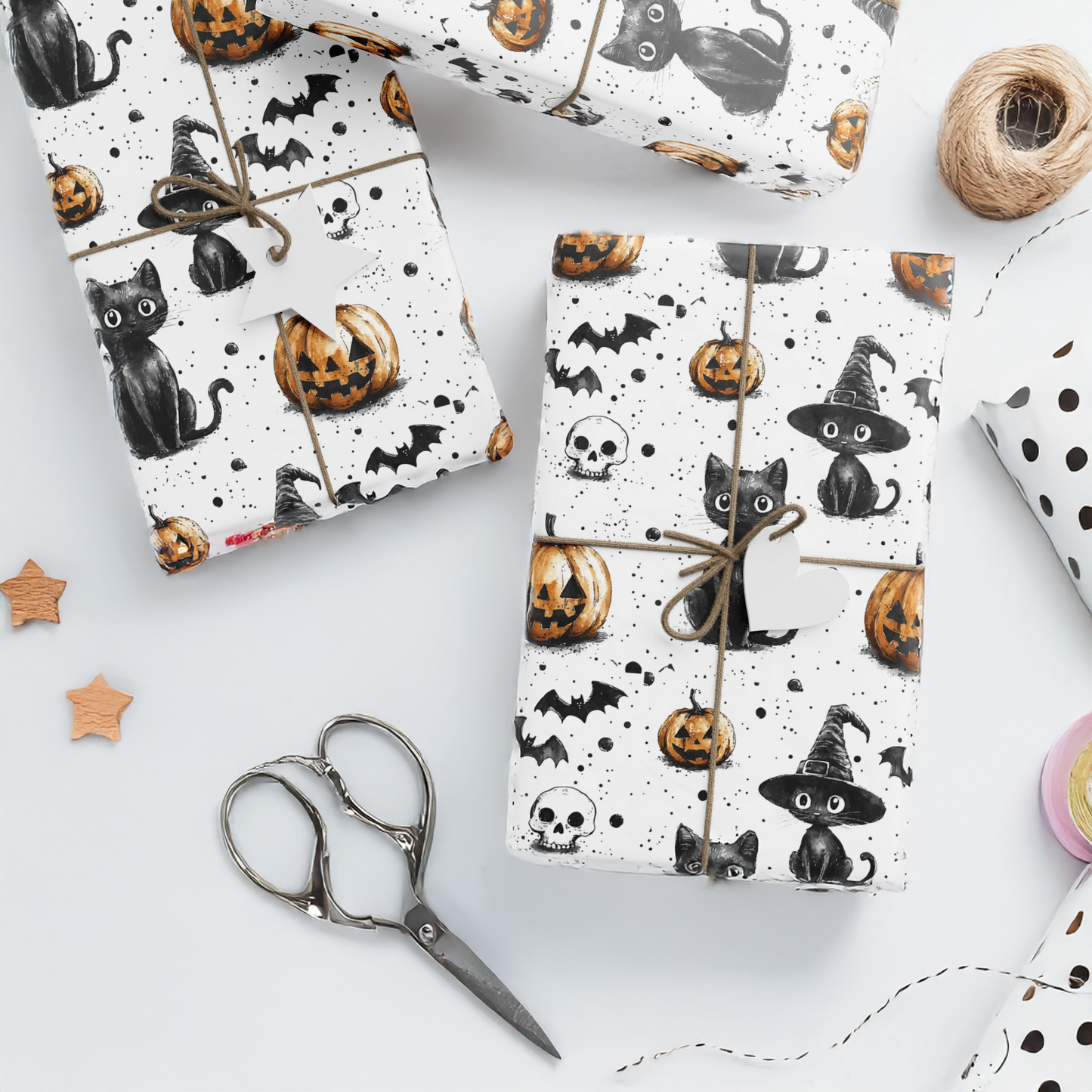 Halloween Wrapping Papers - Spooky Pumpkins and Cats Design