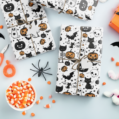 Halloween Wrapping Papers - Spooky Pumpkins and Cats Design