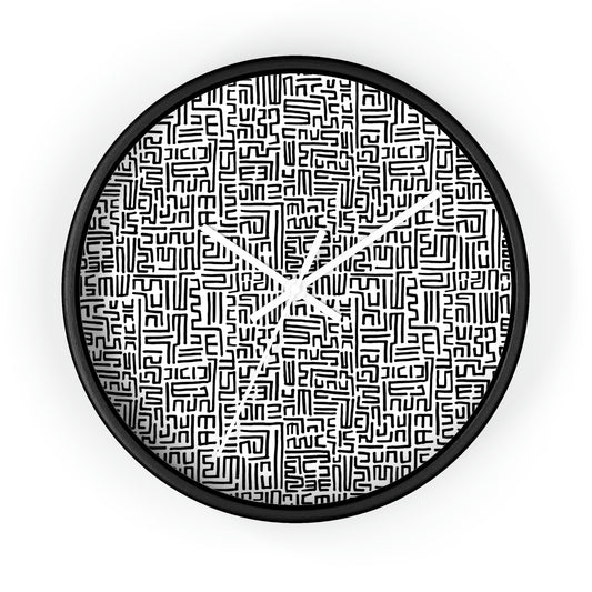 Bogolanfini Wall Clock - Black on White