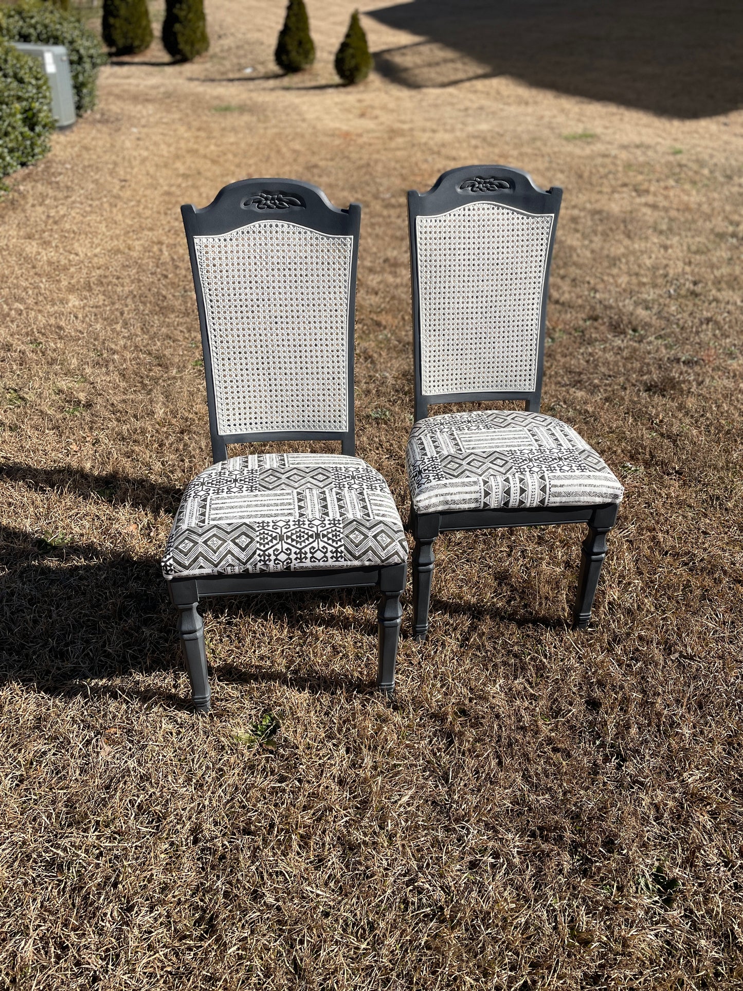 Charcoal Cane Back Chairs - Set of 2 - House Of Nambili